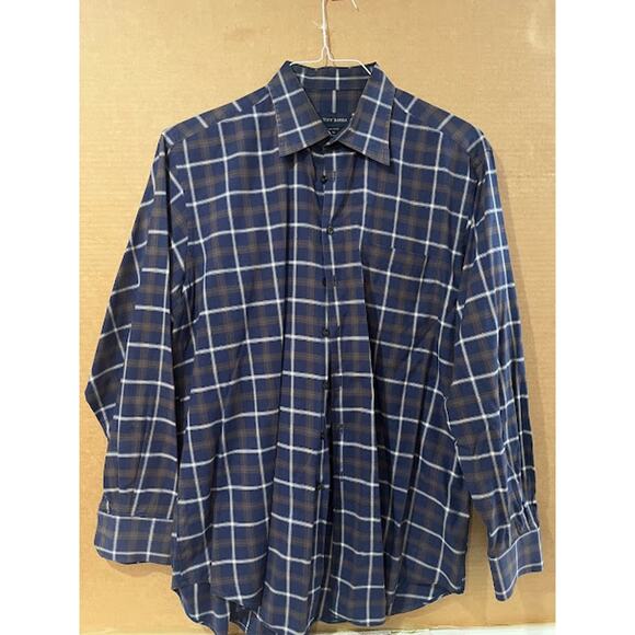 VTG Scott Barber Shirt Blue Brown Plaid Button Down XL - Picture 1 of 2